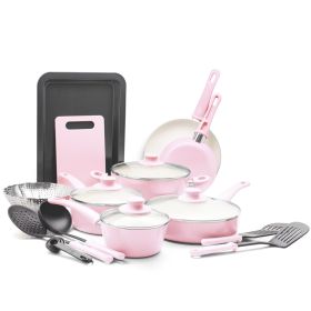 18 Piece Cookware Set; Pink