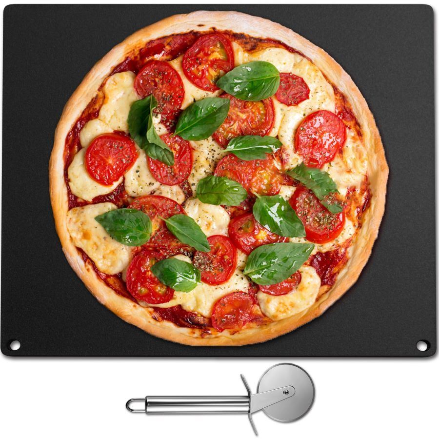 Party Dinner Steel Pizza Baking Plate Stone Baking Surface For Oven Cooking And Baking (Color: Black)