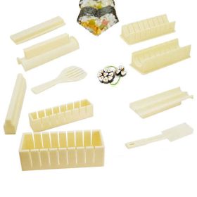 Iyounice 11pcs/set Sushi Maker Equipment Kit; japanese Rice Ball Cake (Color: Gold)